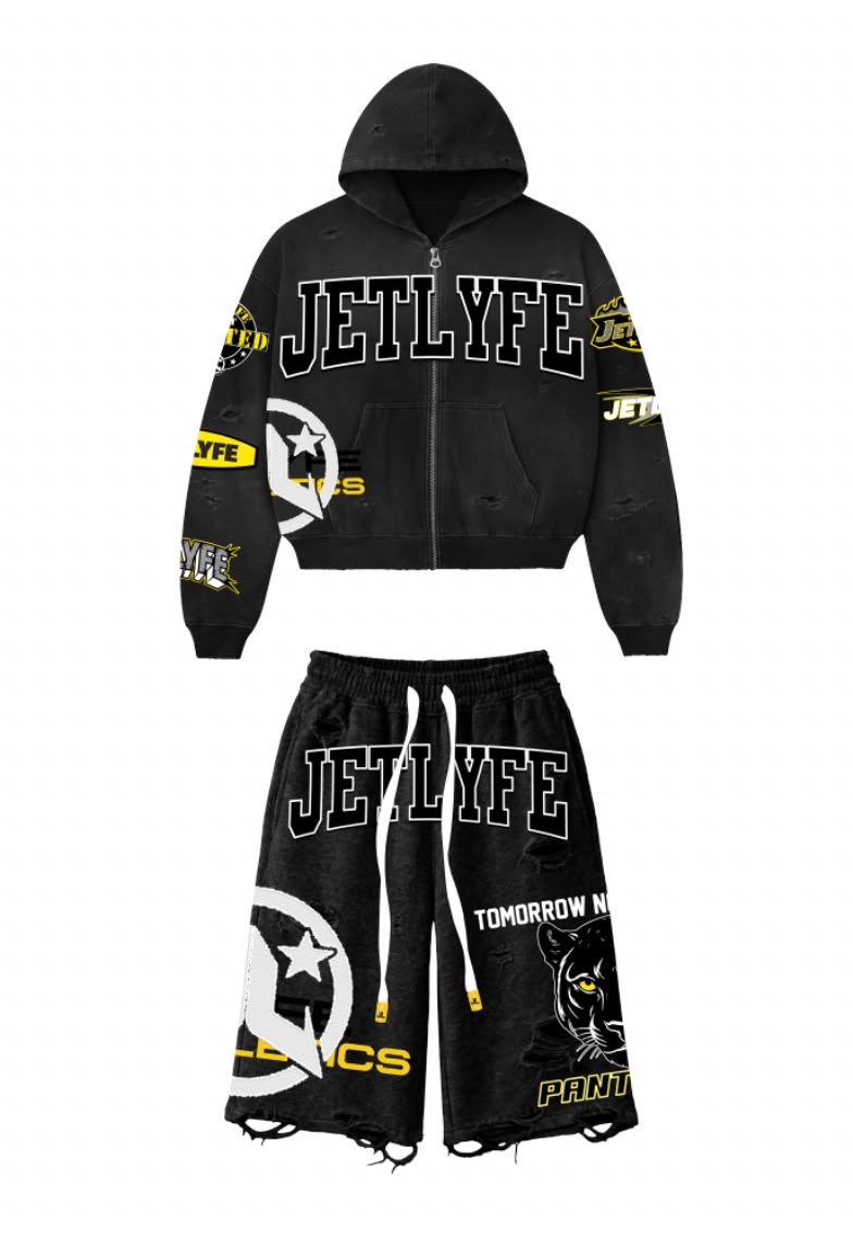 PANTHERS 3/4 DISTRESSED SHORTS