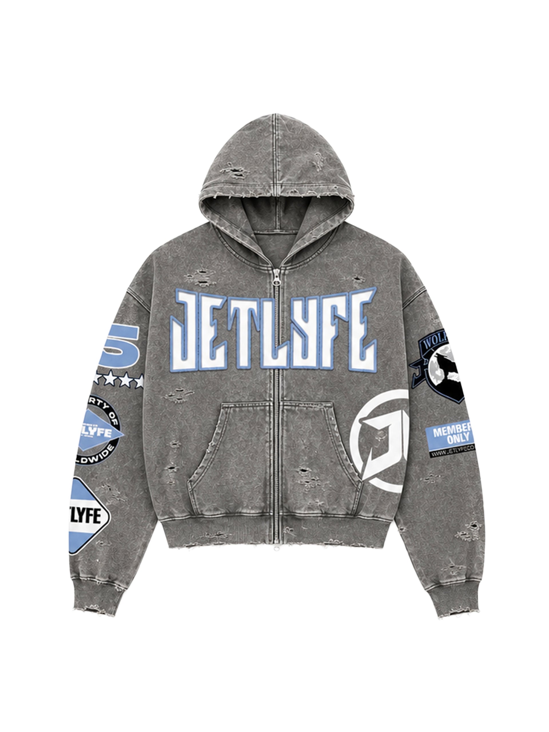WOLF GREY DISTRESSED HOODIE