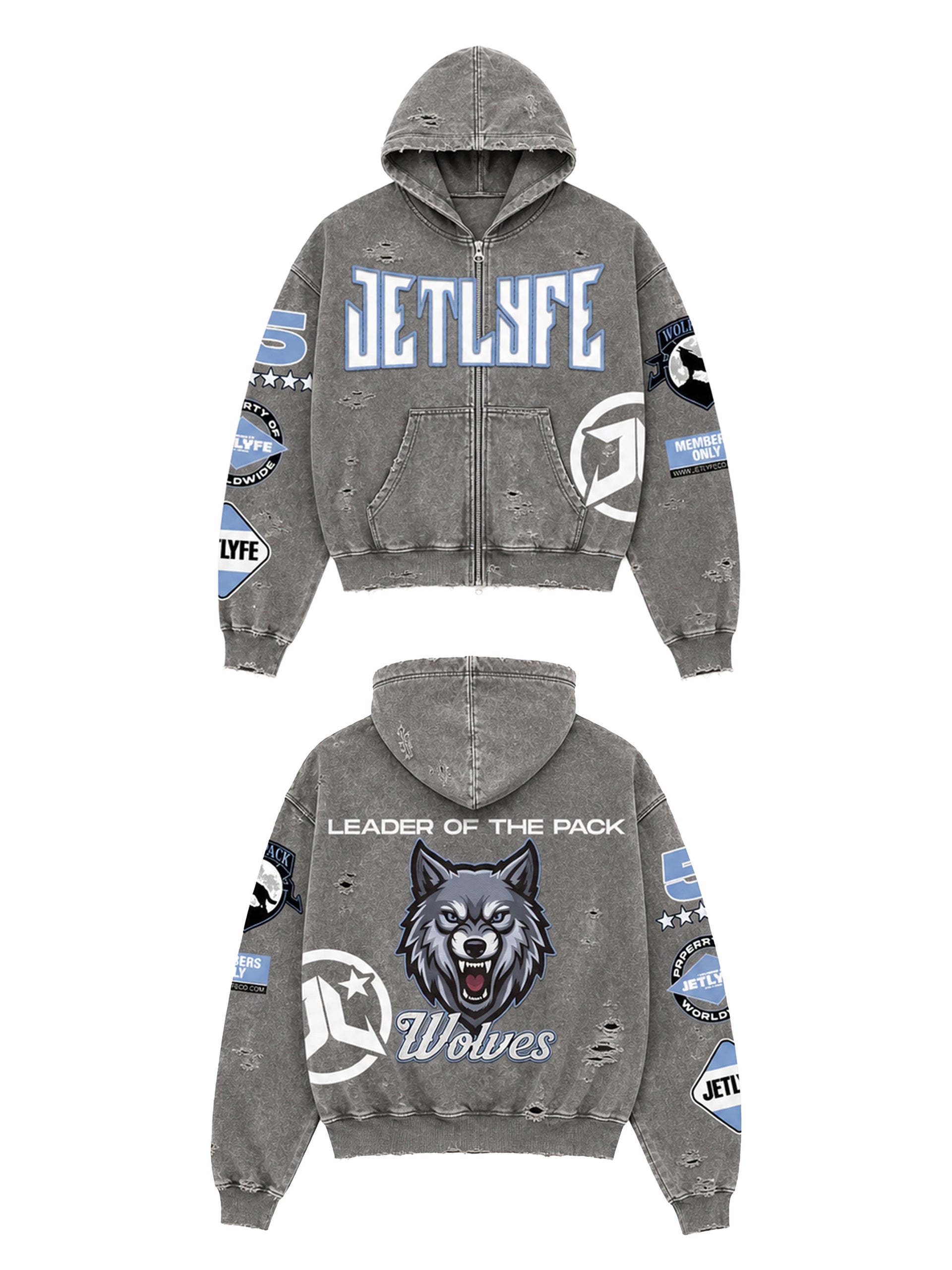 WOLF GREY DISTRESSED HOODIE